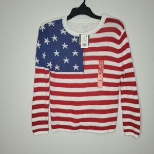 Grayson Threads USA red white blue flag patriotic open knit sweater x small NWT